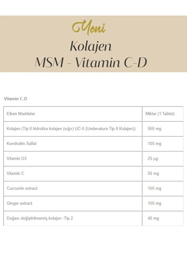 Integratore di Collagene Oro Tipo 2 con MSM, Vitamina C-D (30 Capsule x 2)