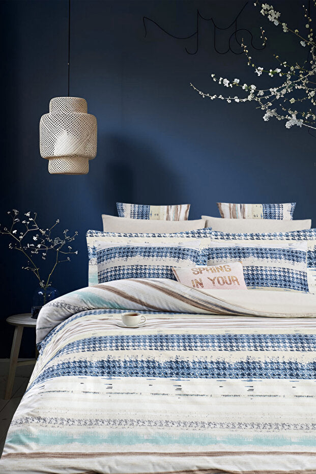 Boho Blue Double Duvet Cover Set - 200x220cm, 4-Piece