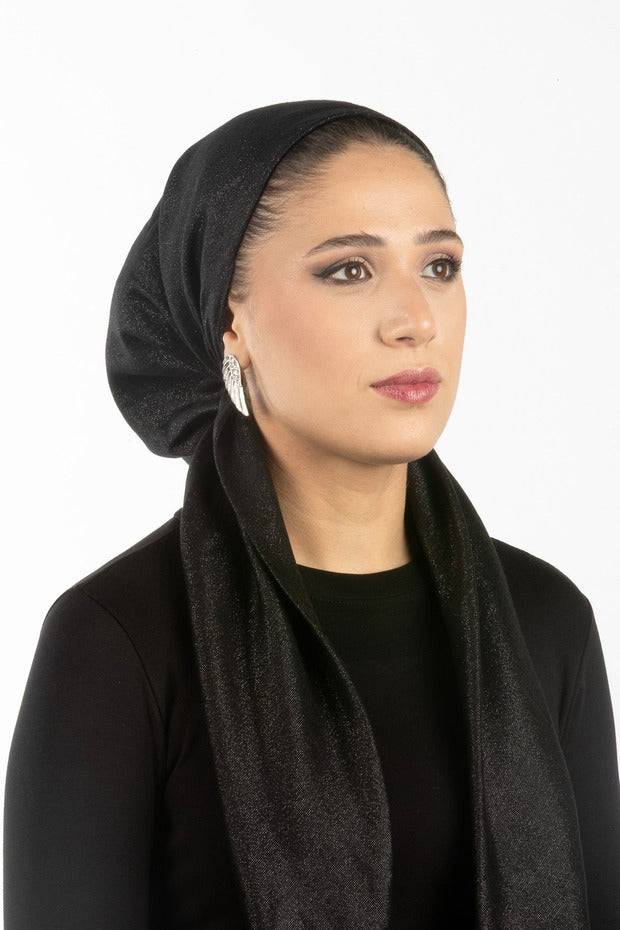 Adjustable Black Shimmer Bonnet Scarf - Non-slip & Comfortable
