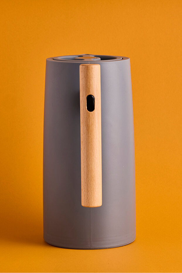 Nordic Bamboo Handle Glass Vacuum Thermos - 1000ml Grey