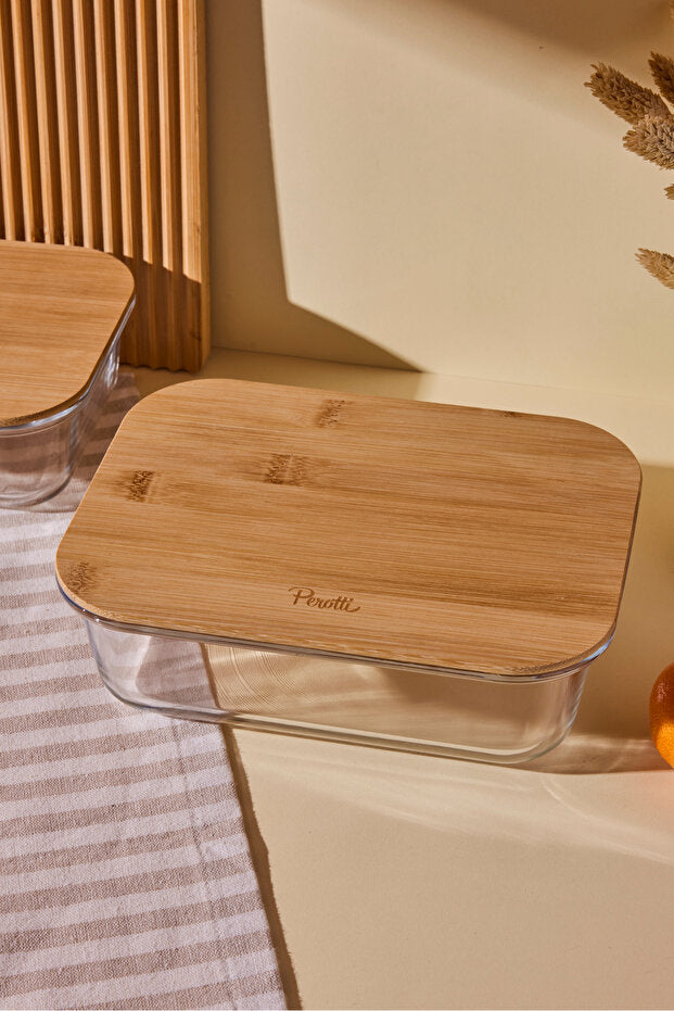 Locky 1500ml Rectangular Glass Food Storage Container with Bamboo Lid