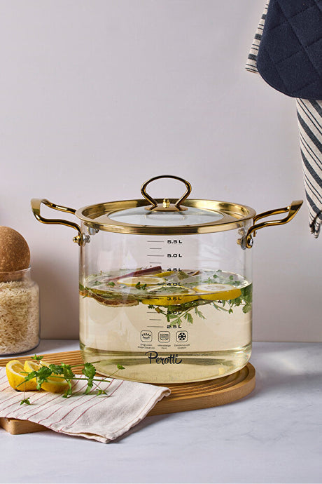 Logan 5.5L Glass Cooking Pot with Gold Lid - Direct Fire Safe