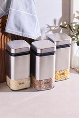 Cubic Glass & Metal Storage Jar Set - 3-Piece