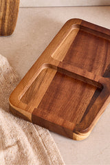 Acacia Wood 2-Compartment Serving Tray - 17x10 cm Snack Dish