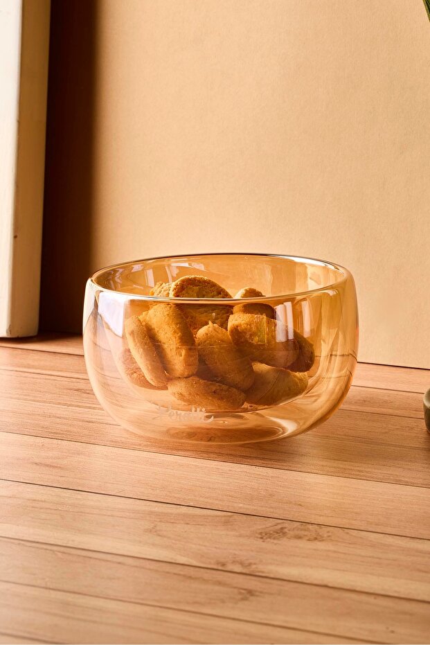 Double Wall Amber Glass Bowl - 300ml Ergonomic Design