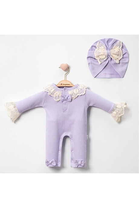 Baby Lace Bonnet Romper Set - 0-3 Months