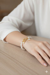 Natural Freshwater Pearl Bracelet with Initial H & Heart Charm