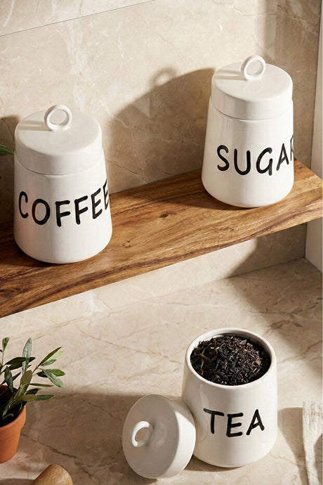 Ergonomic Porcelain Canister Set - Coffee, Tea, Sugar (Set of 3)