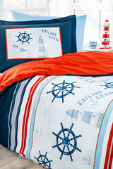 Deep Blue Single 100% Cotton Nautical Duvet Cover Set