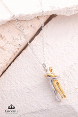 Hugging Couple 925 Silver Plated Necklace - Special Lighted Gift Box