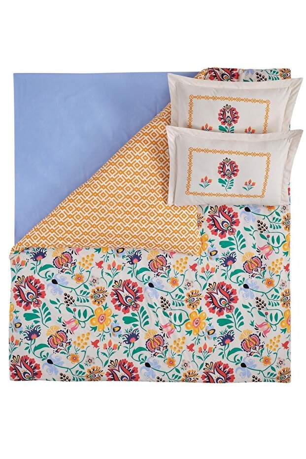 Regina 100% Cotton Double Duvet Cover Set - Floral Pattern
