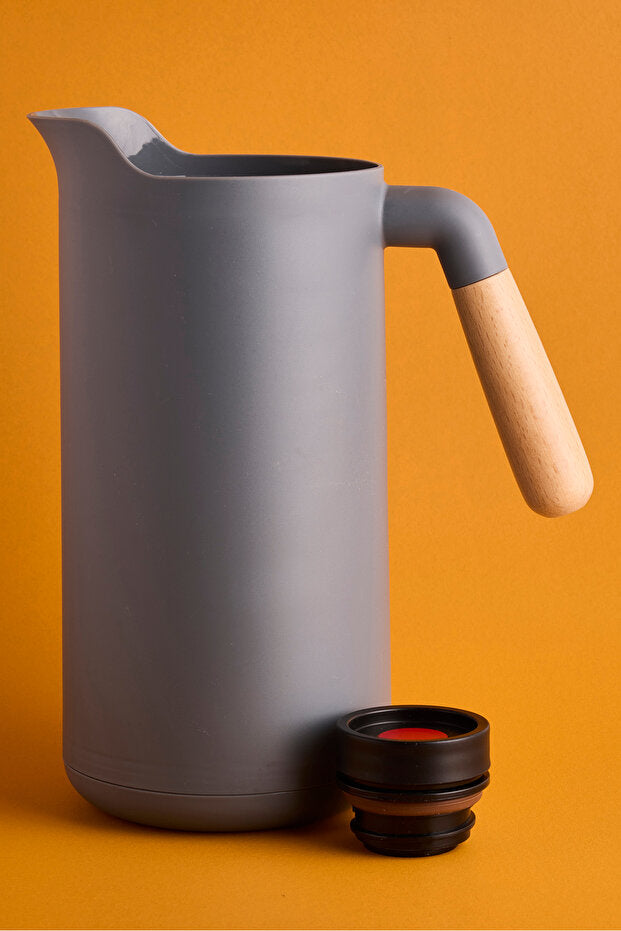 Nordic Vacuum Thermos with Wooden Handle - 1000ml Grey