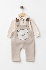 Baby Boy Cute Bear Ribbed Long Sleeve Bodysuit & Overalls Set