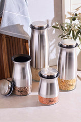 Premium Stainless Steel & Glass Food Storage Jar Set - 4 Sizes