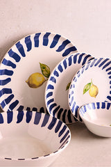 27-Piece 6-Person Ceramic Dinnerware Set - Lemon & Blue Stripe Design