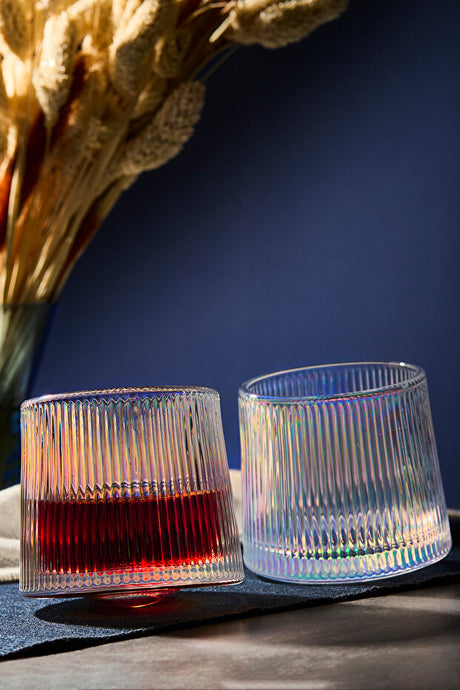 Luster 360° Rotating Ribbed Whiskey & Beverage Glasses - 160ml, Set of 2