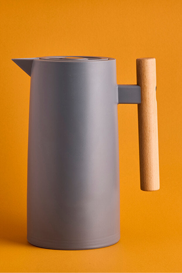 Nordic Bamboo Handle Glass Vacuum Thermos - 1000ml Grey