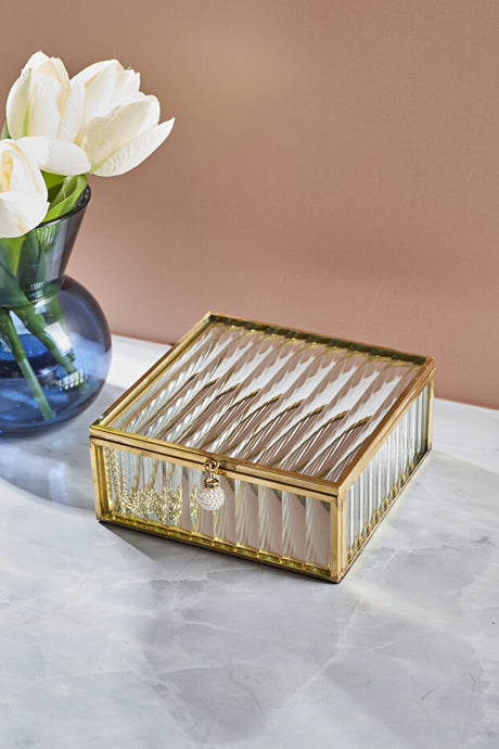 Elegant Ribbed Glass Gift Box - 10cm x 4.5cm