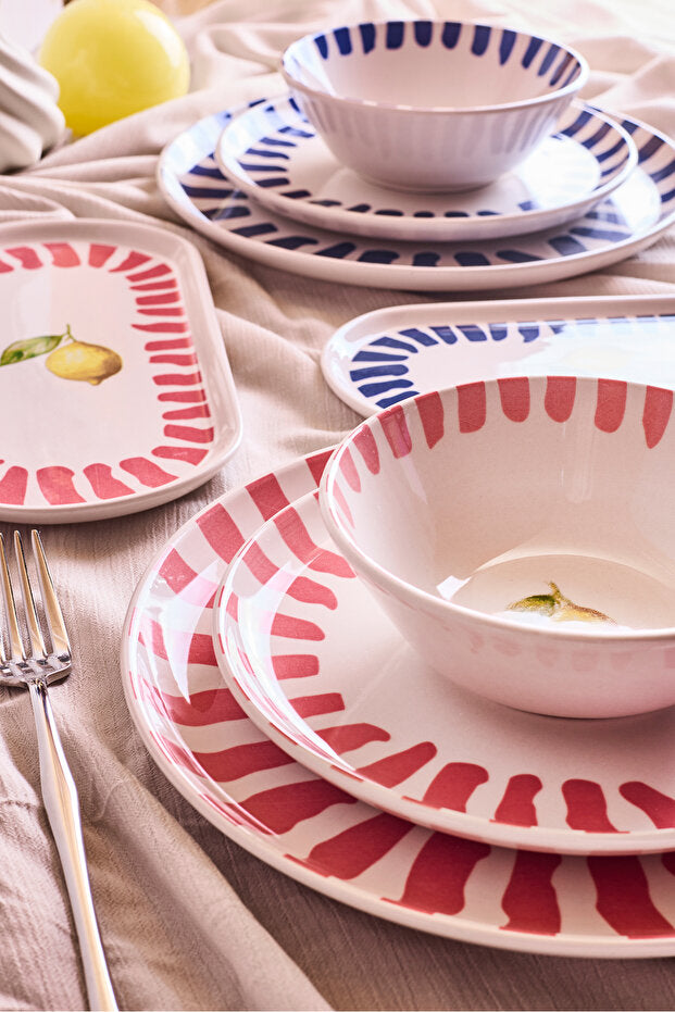 Lemon-Themed 8-Piece Dinner Set for Two - Ceramic Tableware
