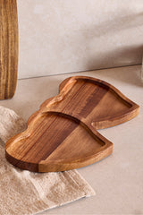 Acacia Heart-Shaped Serving Plate - Dual Compartment 25x14 cm