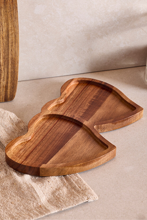 Acacia Heart-Shaped Serving Plate - Dual Compartment 25x14 cm