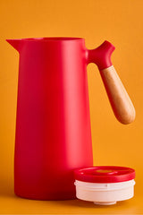 Niva Nordic Bamboo Handle Glass Vacuum Thermos - 1000ml Red
