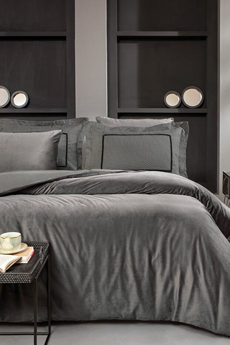 CharMe Pietro Double Velvet & Satin Duvet Cover Set - Anthracite