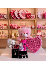 Deluxe Romantic Gift Set: Plush Bears, Jewelry, Snow Globe, Roses