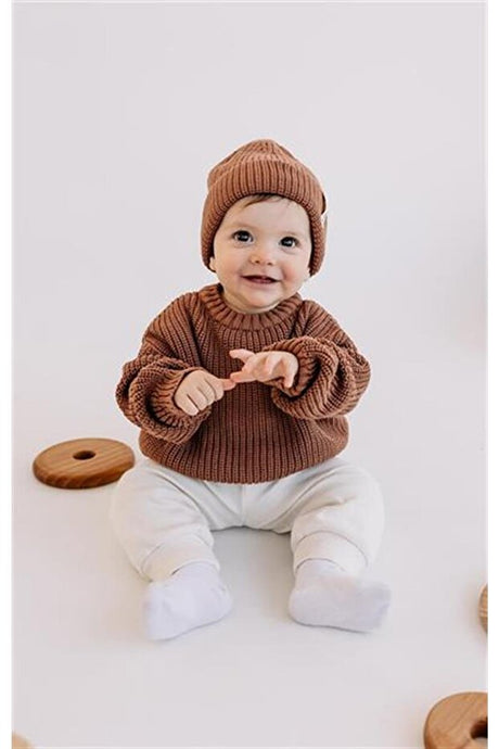 Soft Cotton Baby Knit Sweater - Terracotta
