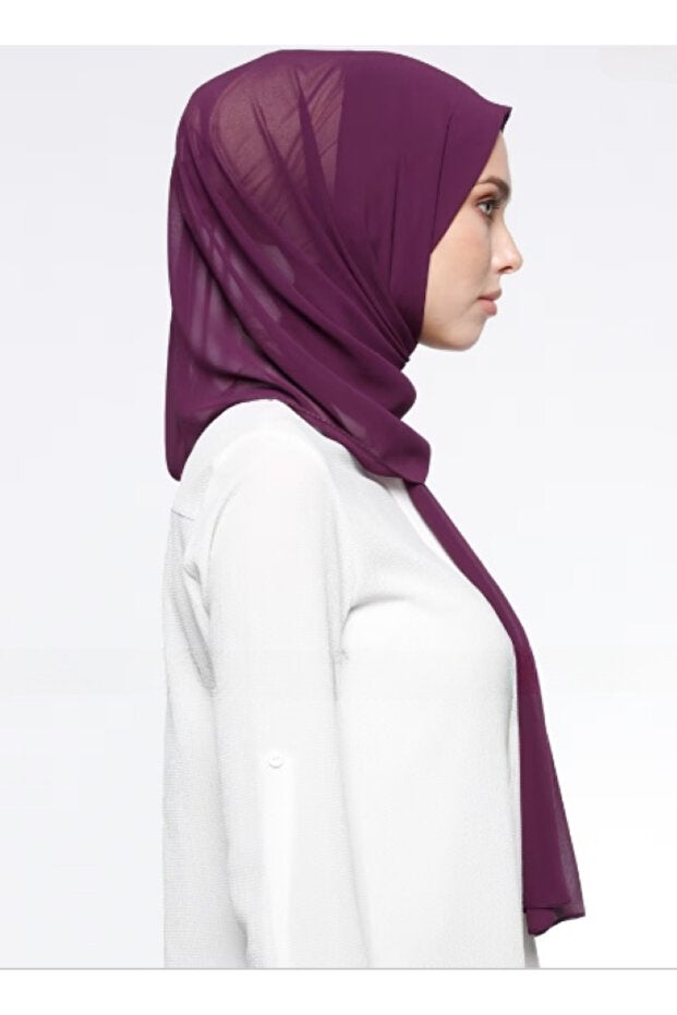 Crepe Chiffon Shawl - Lightweight & Versatile Eggplant Plum