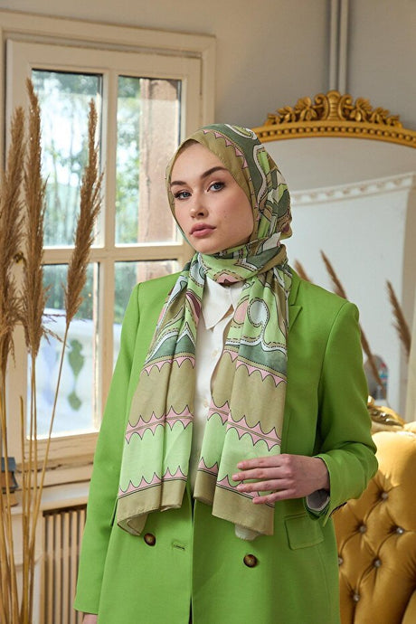 Soft Cotton Shawl - Green Patterned for Summer