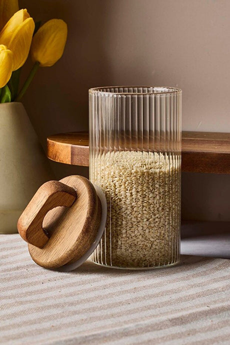 Borosilicate Glass Storage Jar with Acacia Vacuum Lid - 280ml