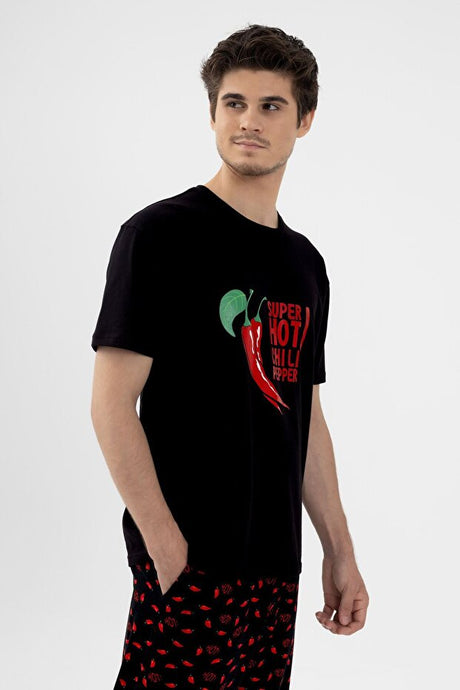 Men's Super Hot Chili Pepper Print Cotton Pajama Set - S