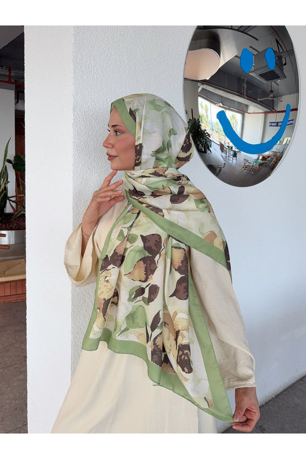 Patterned Cotton Soft Shawl - Green & Brown