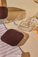 Square Glass Storage Container with Wooden Lid - 320ml
