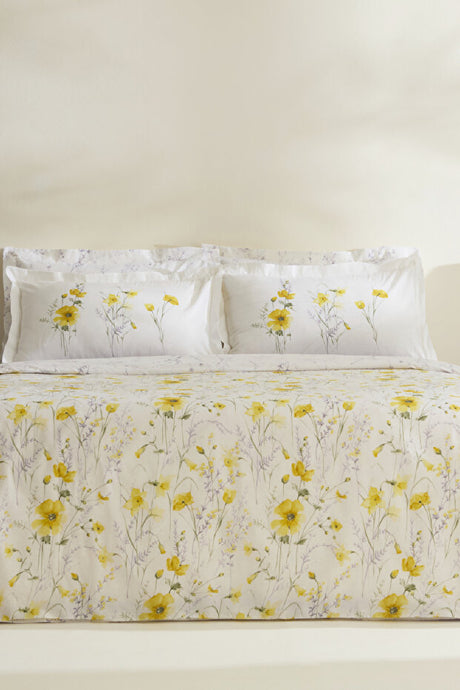 Rosella 100% Cotton Double Duvet Cover Set - Yellow Floral