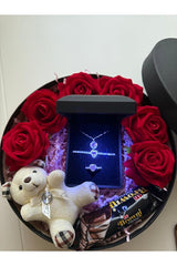 Red Rose & Heart Jewelry Gift Set with Teddy Bear & Chocolate