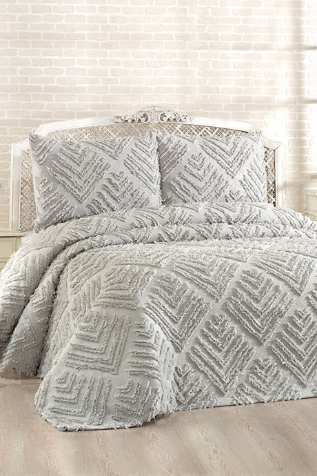 Double 3-Piece Grey Textured Pique Set