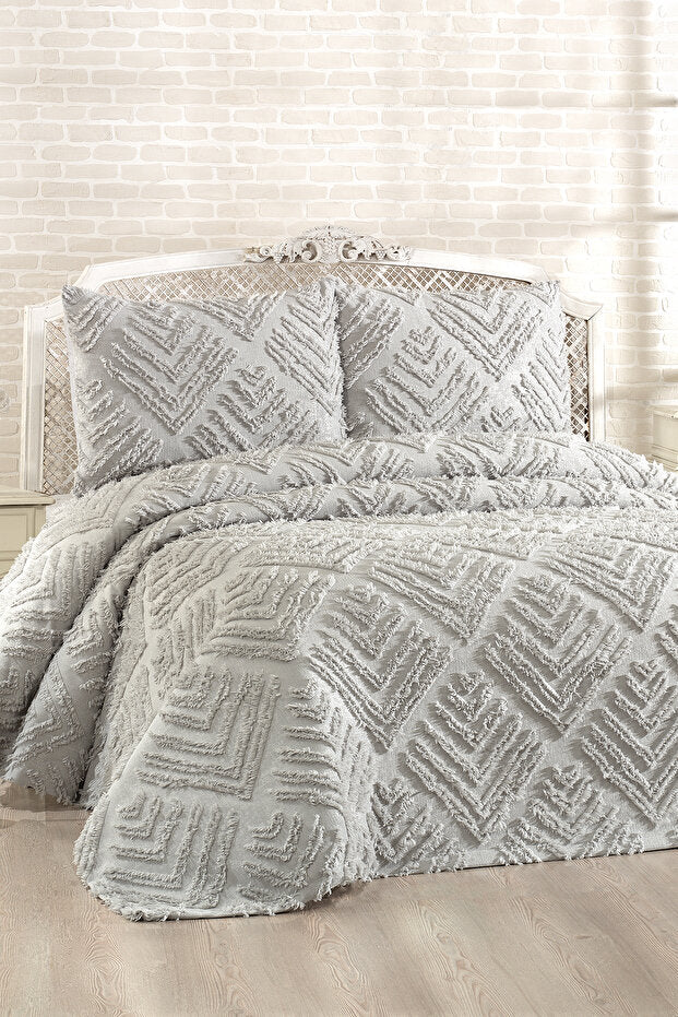 Double 3-Piece Grey Textured Pique Set