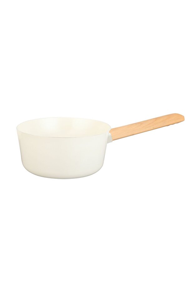 16 cm Beige Ceramic Coated Induction Saucepan with Wood Handle