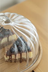 28cm Glass Cake Dome with Acacia Wood Base - Pumpkin Design