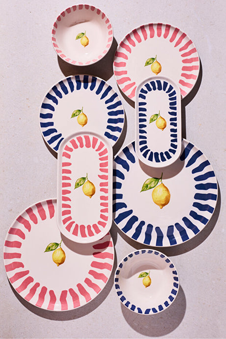 Lemon-Themed 8-Piece Dinner Set for Two - Ceramic Tableware