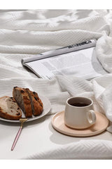 Single 100% Organic Cotton Woven Pike Bedspread - White