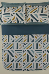 Morgan 100% Cotton Double Duvet Cover Set - Green Geometric