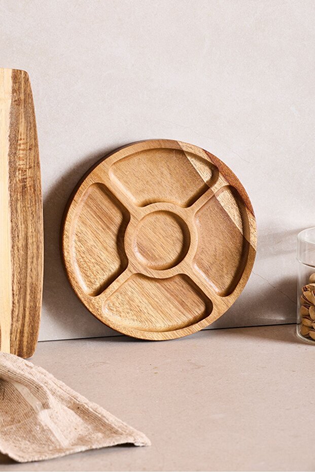 Acacia 5-Compartment Round Serving Dish - 20x20 cm