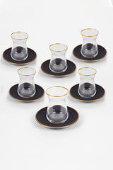Rakle Premium Black Turkish Tea Glass Set - 12-Piece 132cc