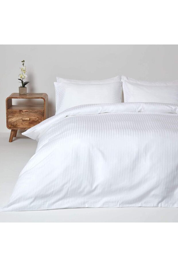 Single Striped Satin Hotel Duvet Cover Set - 160x220cm