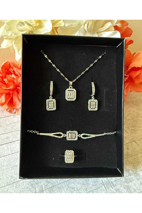 Baguette Zircon Stainless Steel 4-Piece Jewelry Set