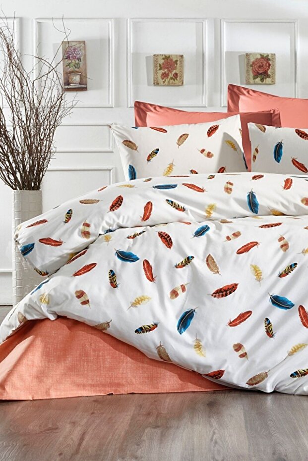 Double Duvet Cover Set - Feather Print, 4-Piece