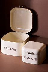 2-Piece Cream Metal Cake & Biscuit Storage Box Set with Lids